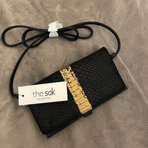 NEW with Tags - Snakeskin Wallet on Chain Black Crossbody Bag
